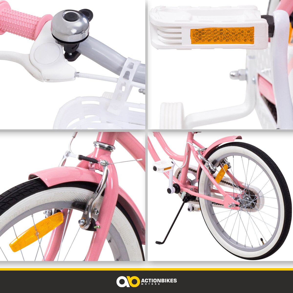 Actionbikes Kinderfahrrad Starlight 20 Zoll, Rosa, Fahrradständer, Korb, Klingel, Kettenschutz (Classic)