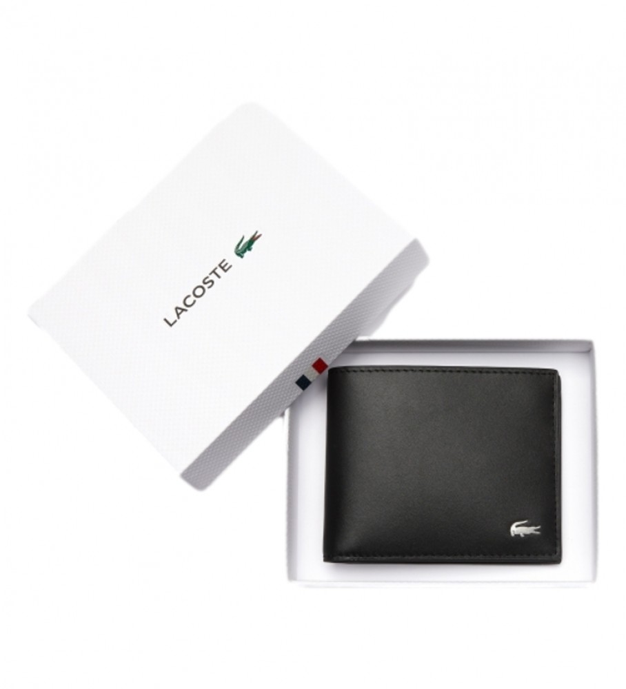Carteira Lacoste em couro preto - 11,5 x 9,5 x 2 cm -