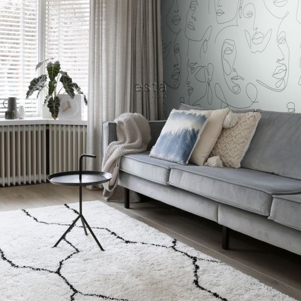 Estahome Line Art Gezichten Fotobehang  - 1,5 x 2,79 m - Vergrijsd Groen