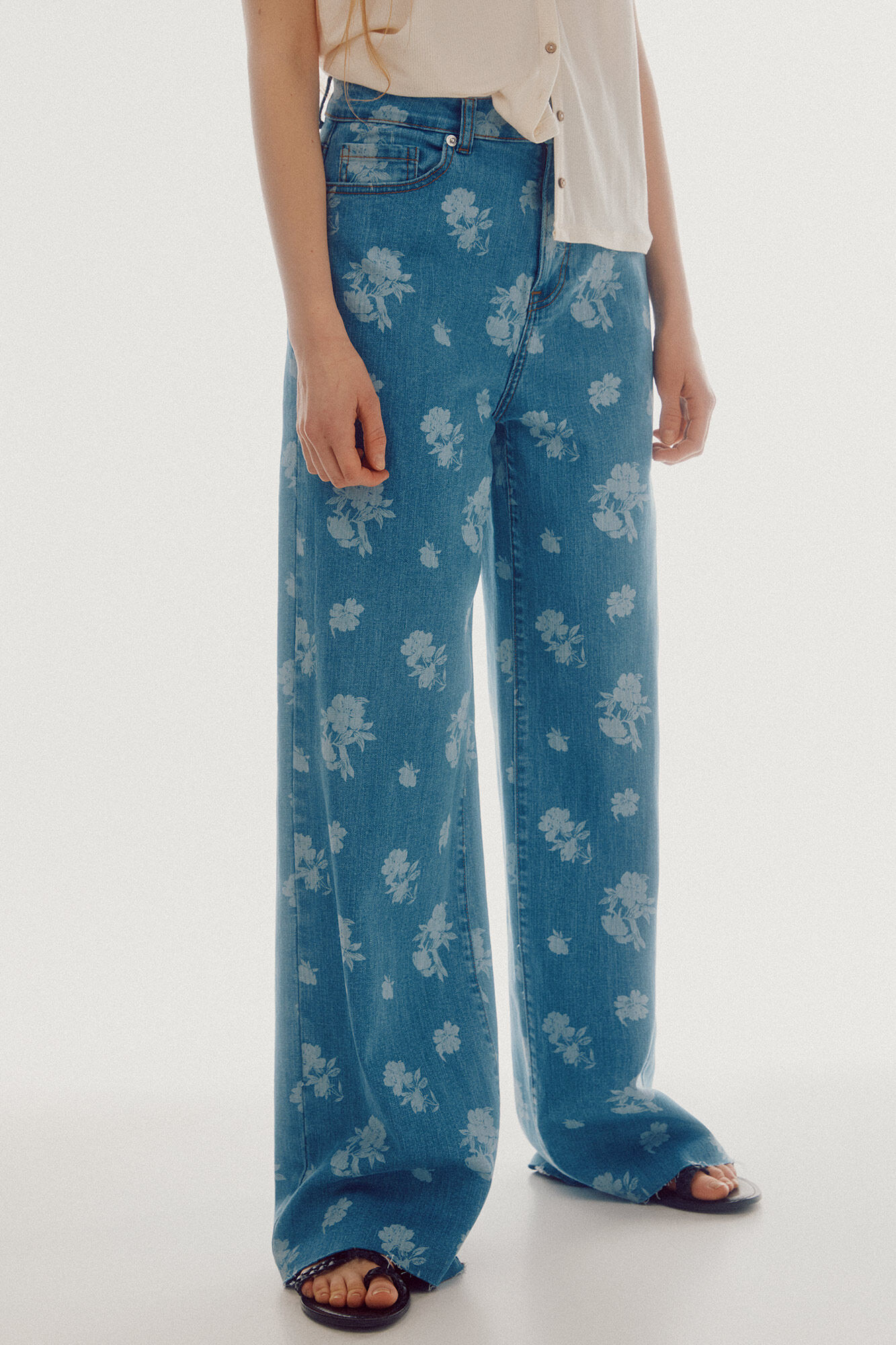 Calça jeans de perna larga - Azul