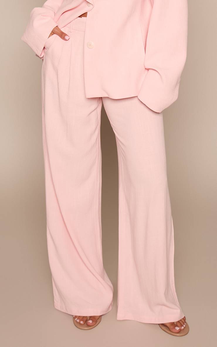 Rose Bébé Pantalon Coordonné Petite Aspect Lin Avec Détail De Plis
