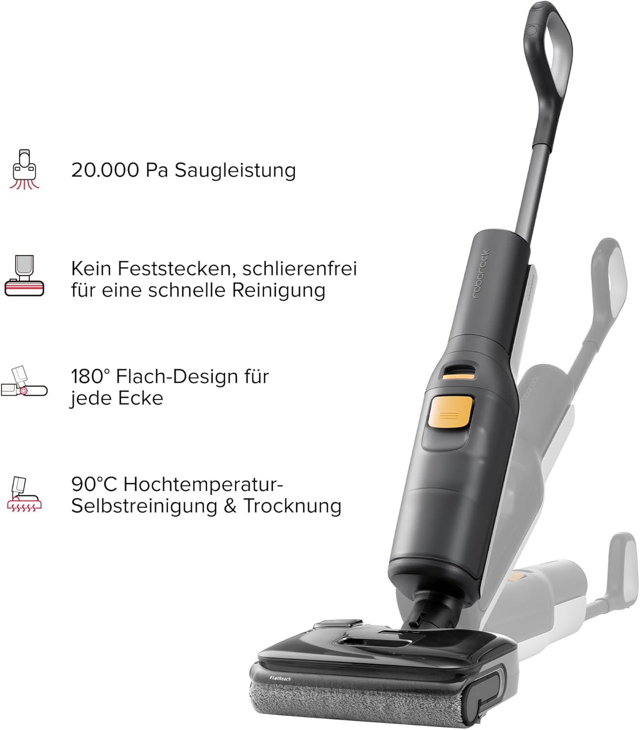 roborock F25 BX Nass Trockensauger, 180° Flach absenkbar, Kabelloser Staubsauger und Mopp in einem mit 20.000 Pa, 90°C Heißluft-Schnelltrocknen & Hochtemperatur-Selbstreinigung, kein Verheddern