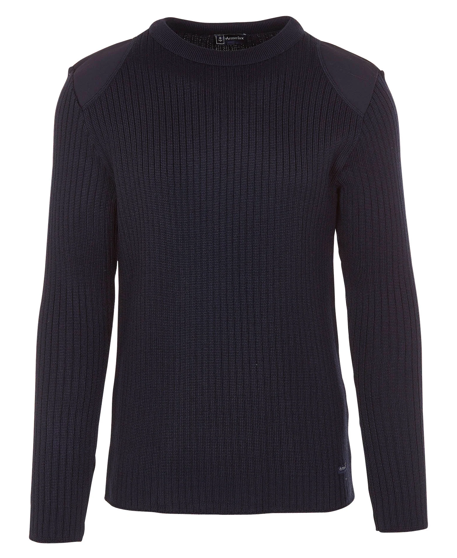 Pull col rond à empiècements épaules en laine mélangée | Bleu