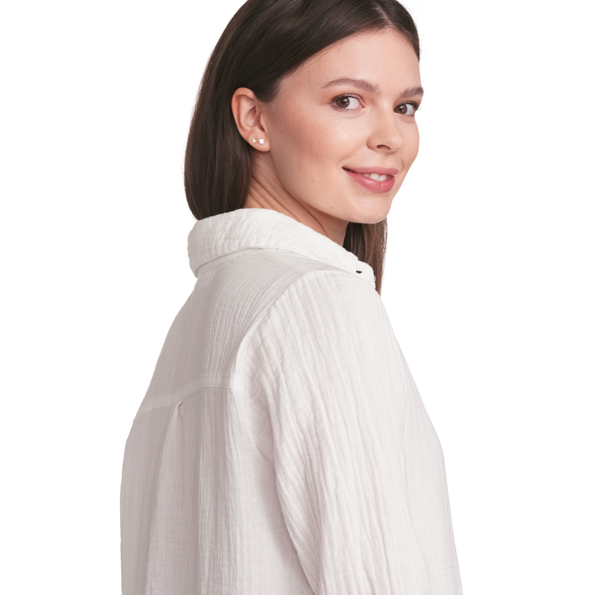Gina Damen Musselin-Hemdbluse mit rundem Saum weiss