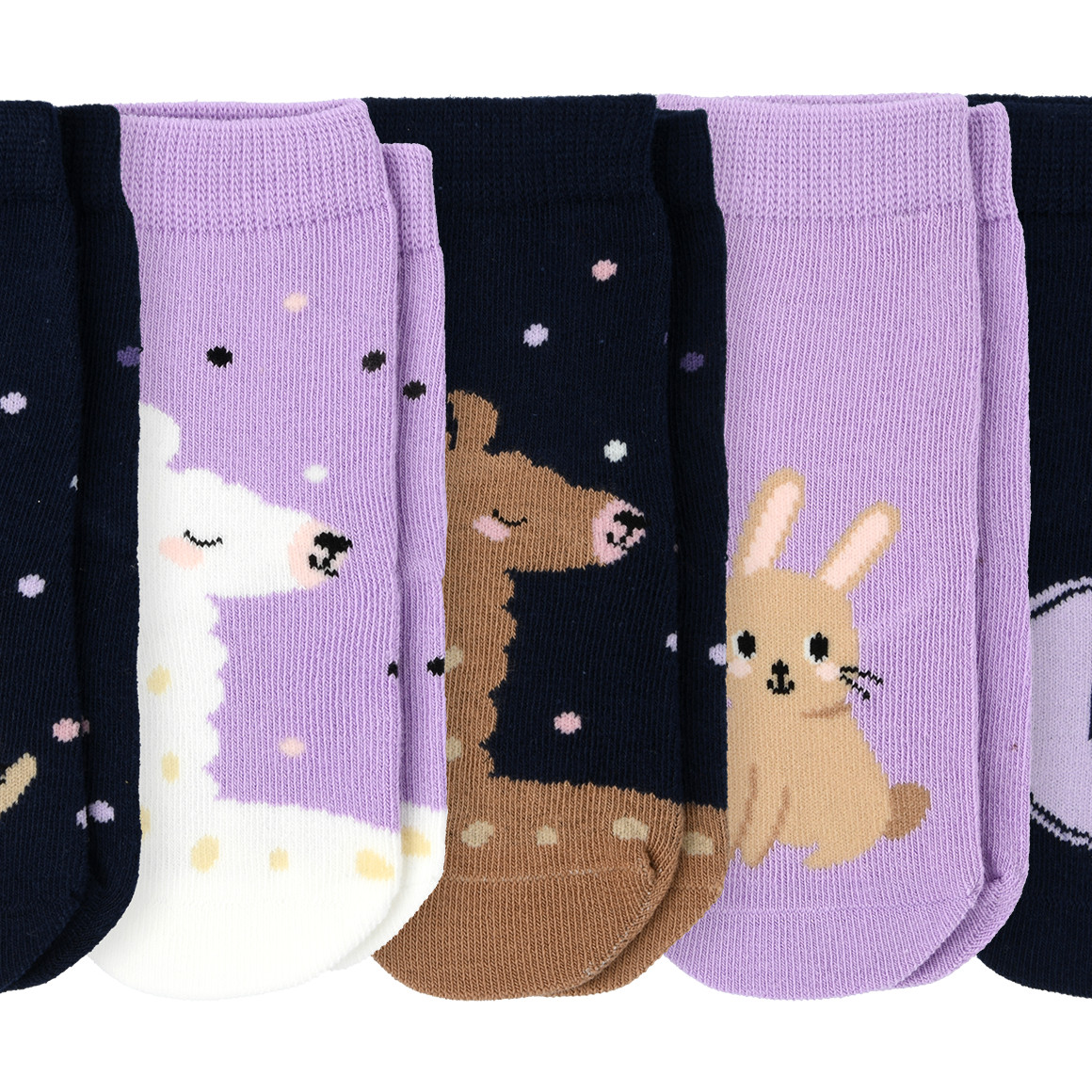 Topomini 5 Paar Baby Socken in verschiedenen Dessins dunkelblau / helllila