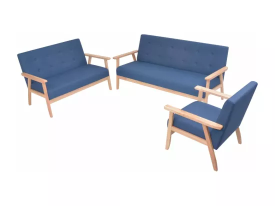 NETTLIFE Ensemble de canapé 3 pcs Tissu bleu