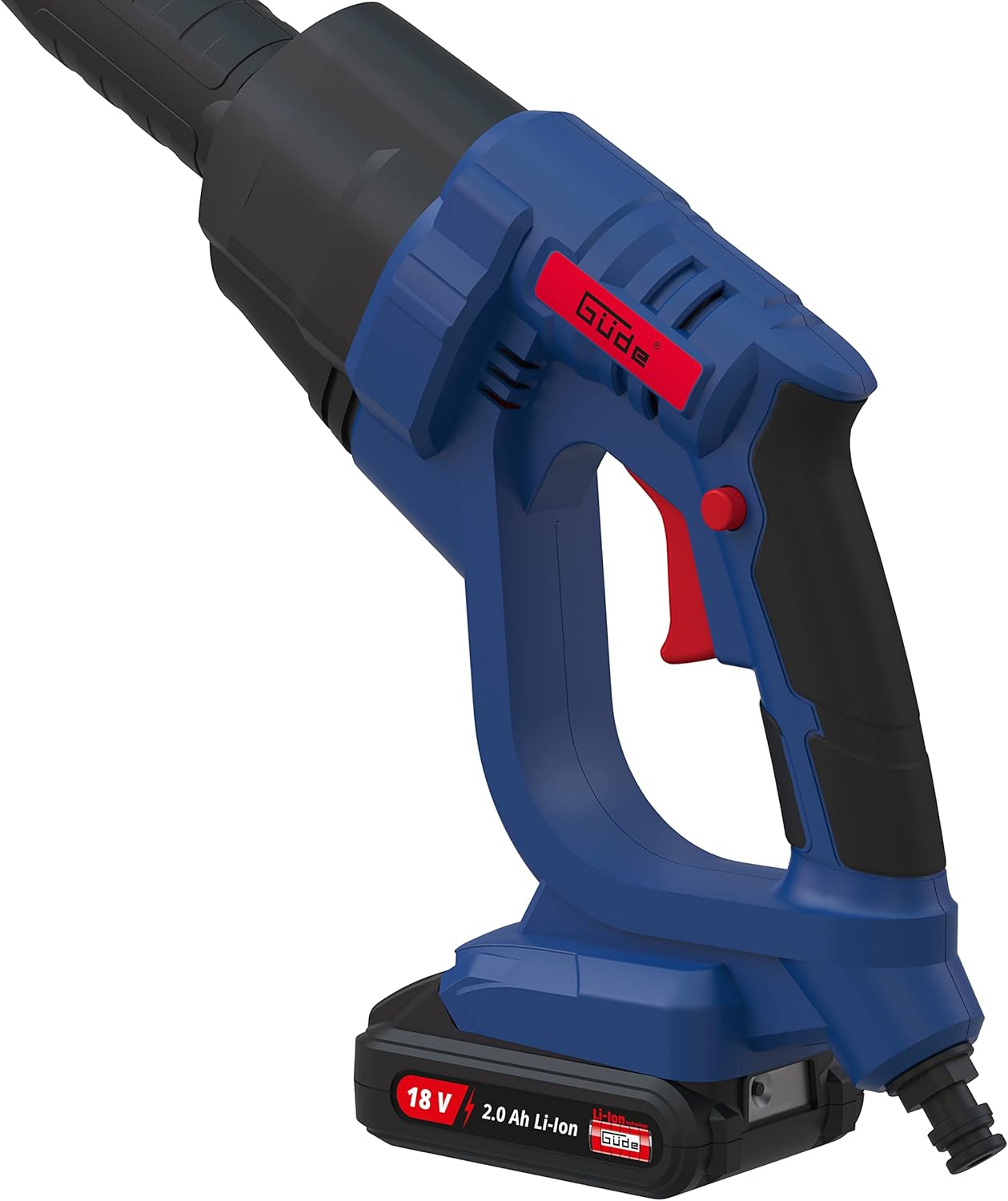 Güde Akku Druckreiniger DR 18-201-23 (18 V, Easy-Energy-Exchange, 22 bar max. Druck, 120 l/h max. Fördervolumen, 6-Fach Multifunktionsdüse, selbstansaugend, inkl. 2,0 Ah Akkupack & Schnellladegerät)