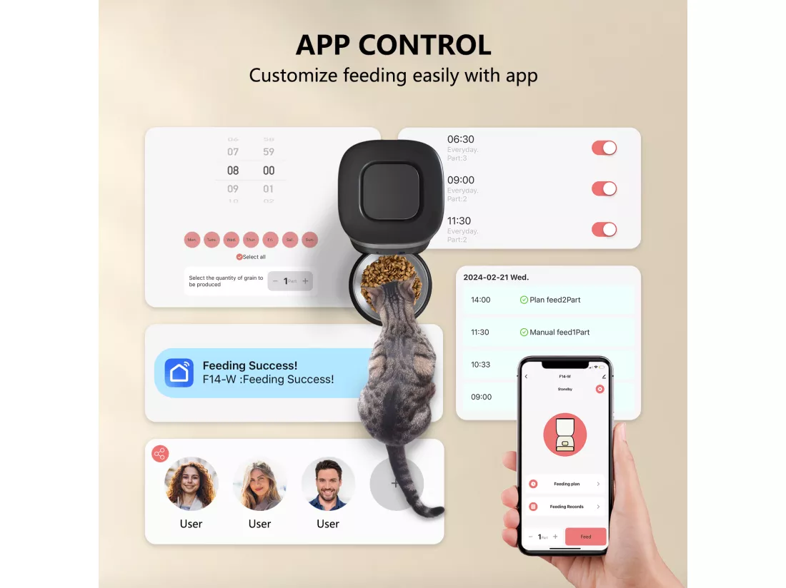 PUPPYKITTY 3L Distributeur Croquettes Chat Automatique WiFi, WiFi Distributeur Croquettes pour Chiens Et Chats, 1-10 Repas par Jour, Noir