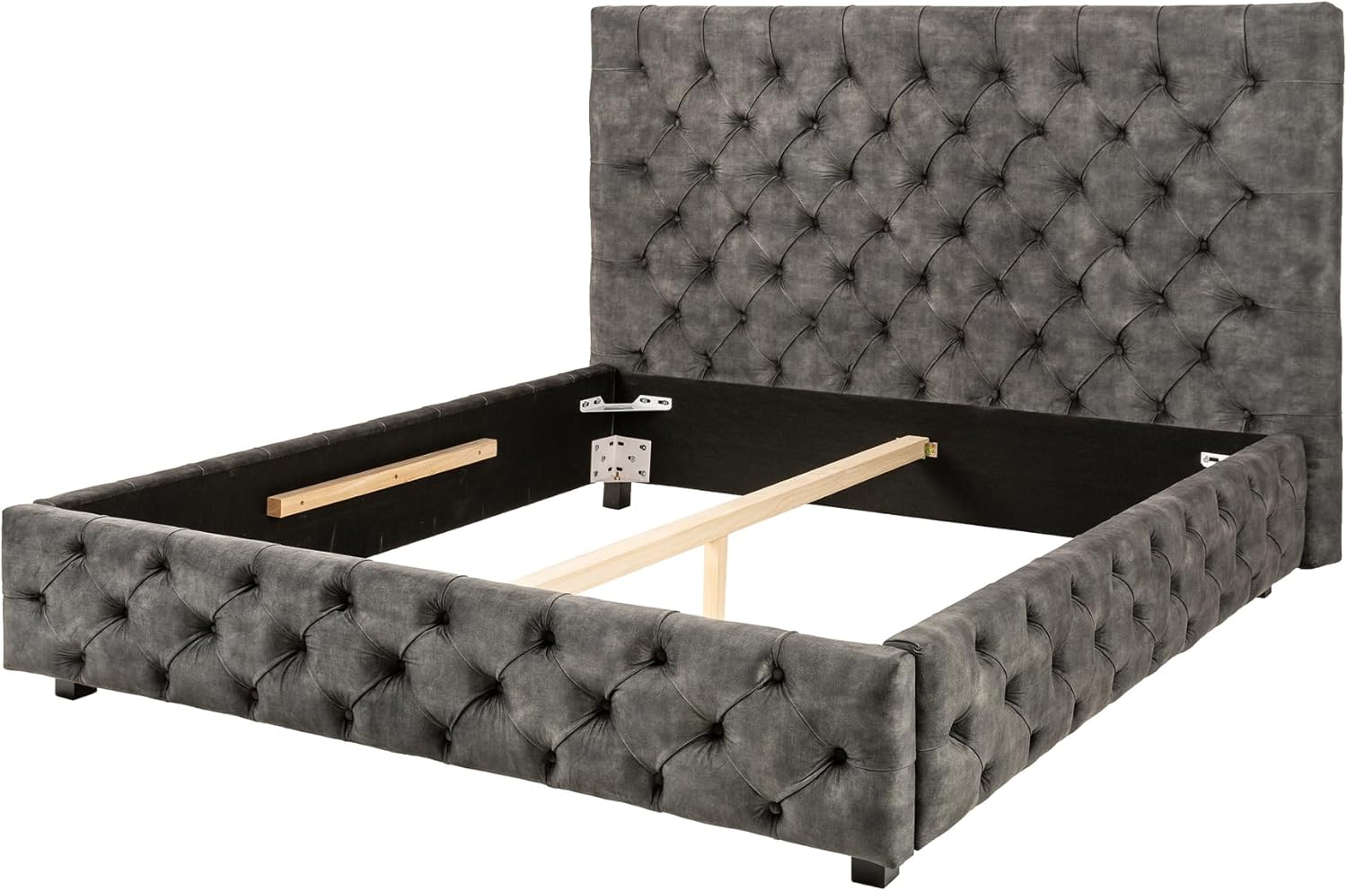 riess-ambiente.de Elegantes Doppelbett Paris 180x200cm grau Olive Samt Chesterfield Design Bett Luxusbett Polsterbett