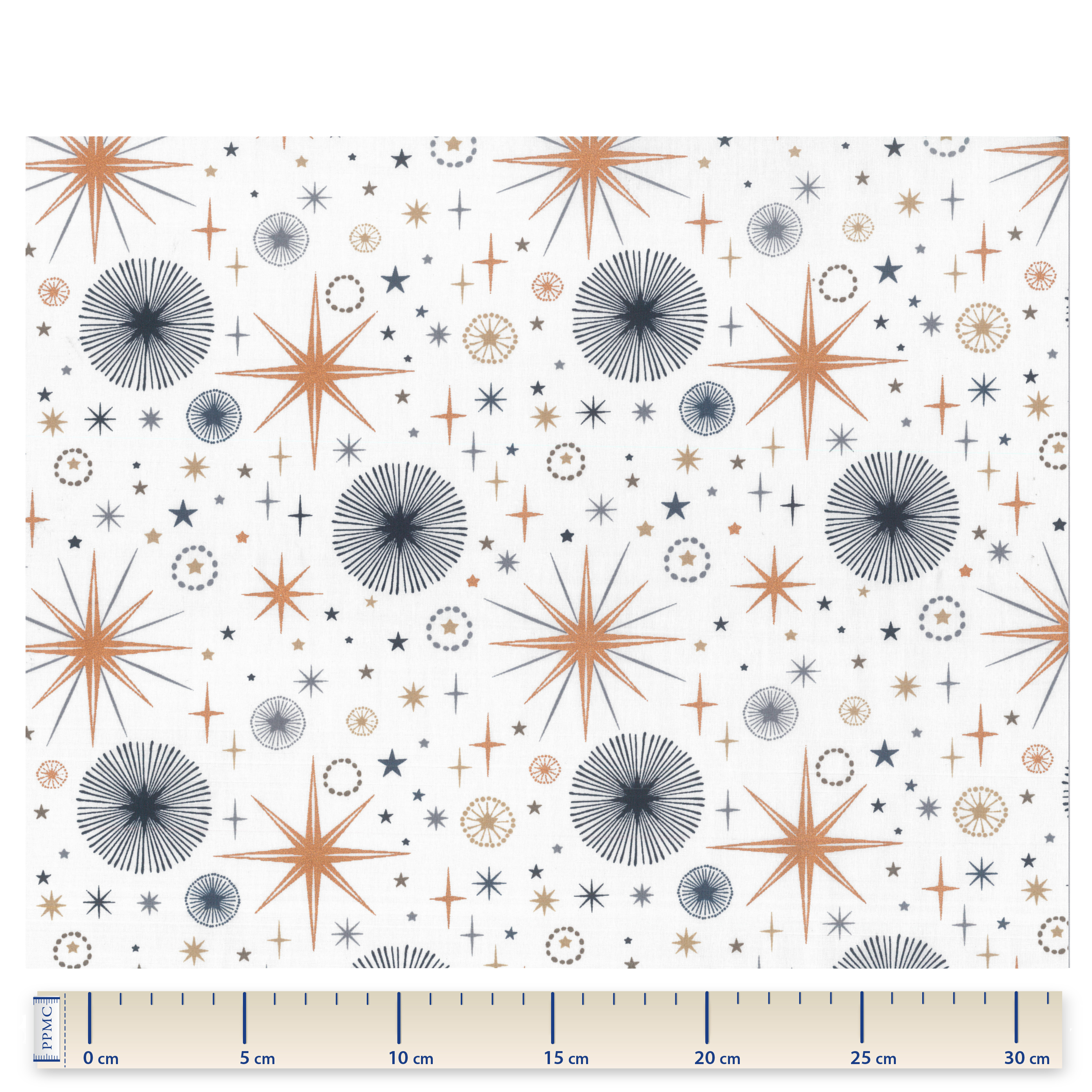 Tissu Coton Au Mètre Etoiles Cuivrées Or Bleu Blanc Ex1104