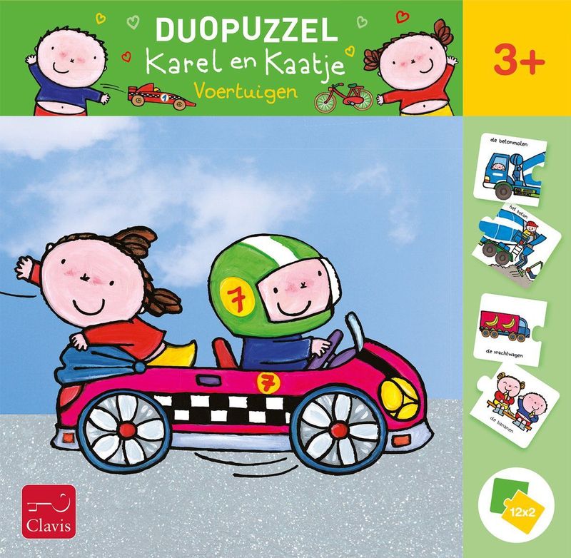 Clavis - Duopuzzel Karel en Kaatje - Educatief Speelgoed - Voertuigen