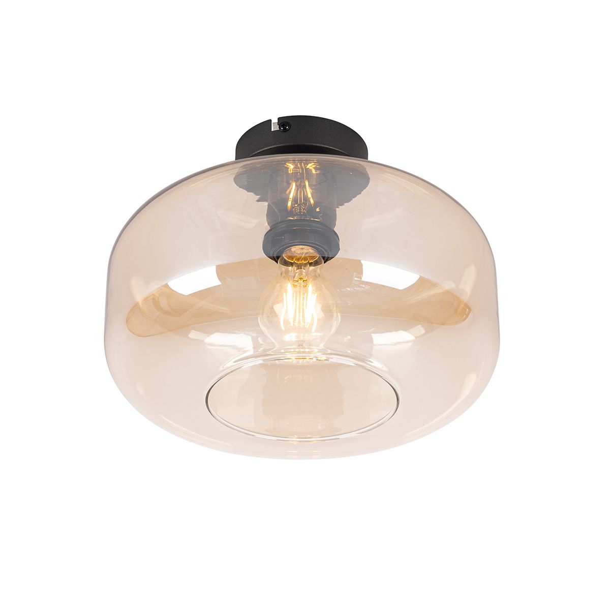 Art deco plafondlamp zwart met amber glas - Bizle