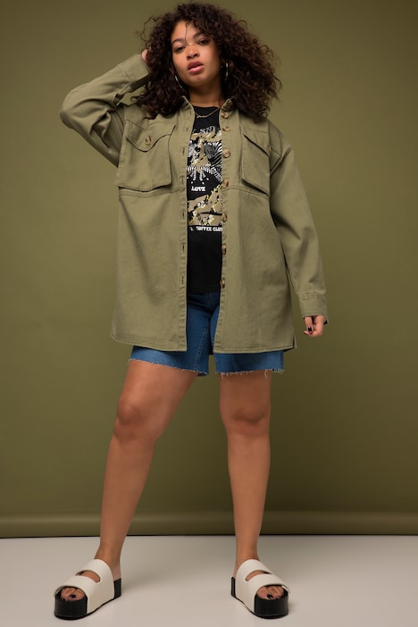 Jacke, Overshirt, oversized, Hemdkragen, Brusttaschen, Langarm