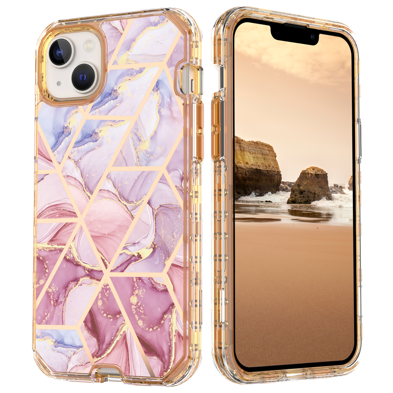 iPhone 15 Hybrid Hülle TPU Bumper mit Acryl Rückseite im Marble Marmor Design - Style 6