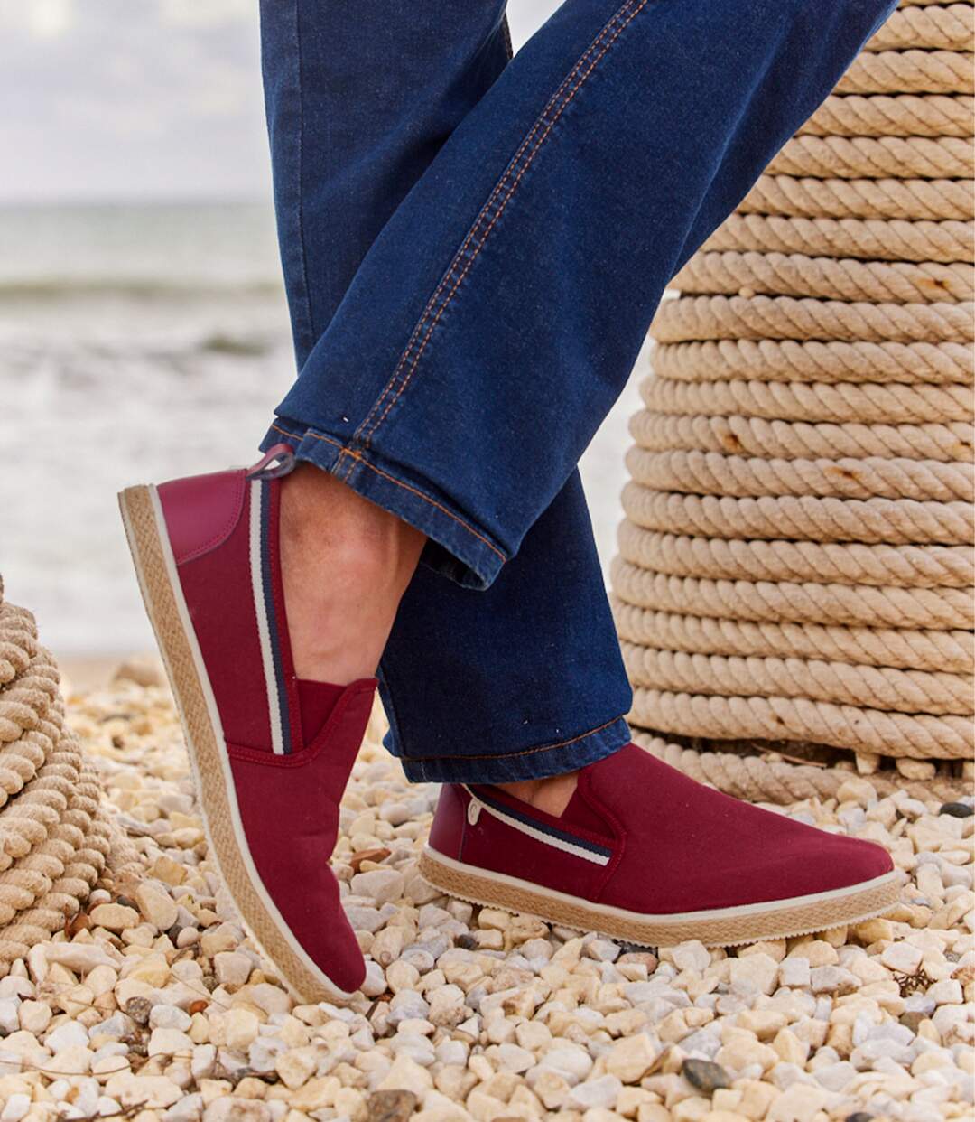 Mocassins en Toile Élastiqués à Semelle Tressée