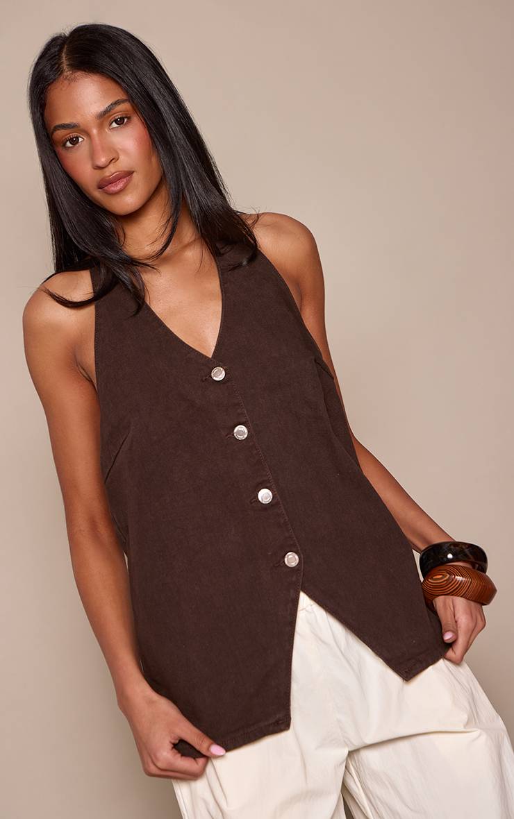 Chocolat Gilet En Jean Col Halter Pour Grande Taille