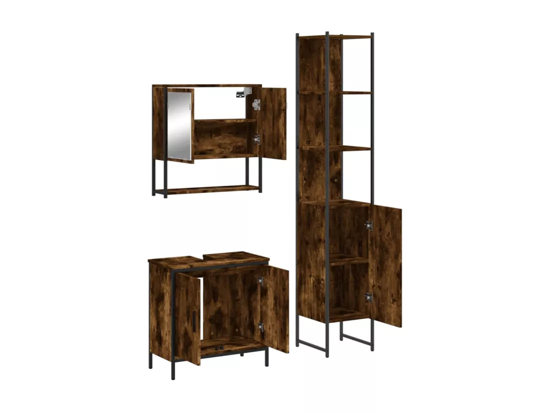 Ensemble de meubles de salle de bain 3 pcs Chêne fumé