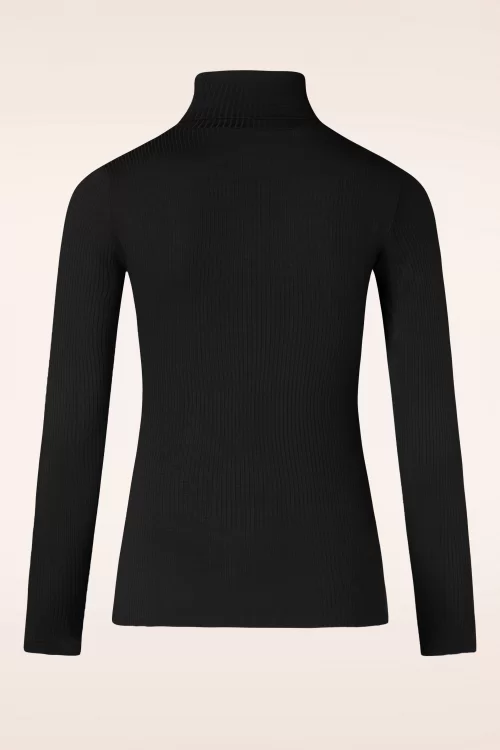 King Louie Rolkraag rib top in zwart