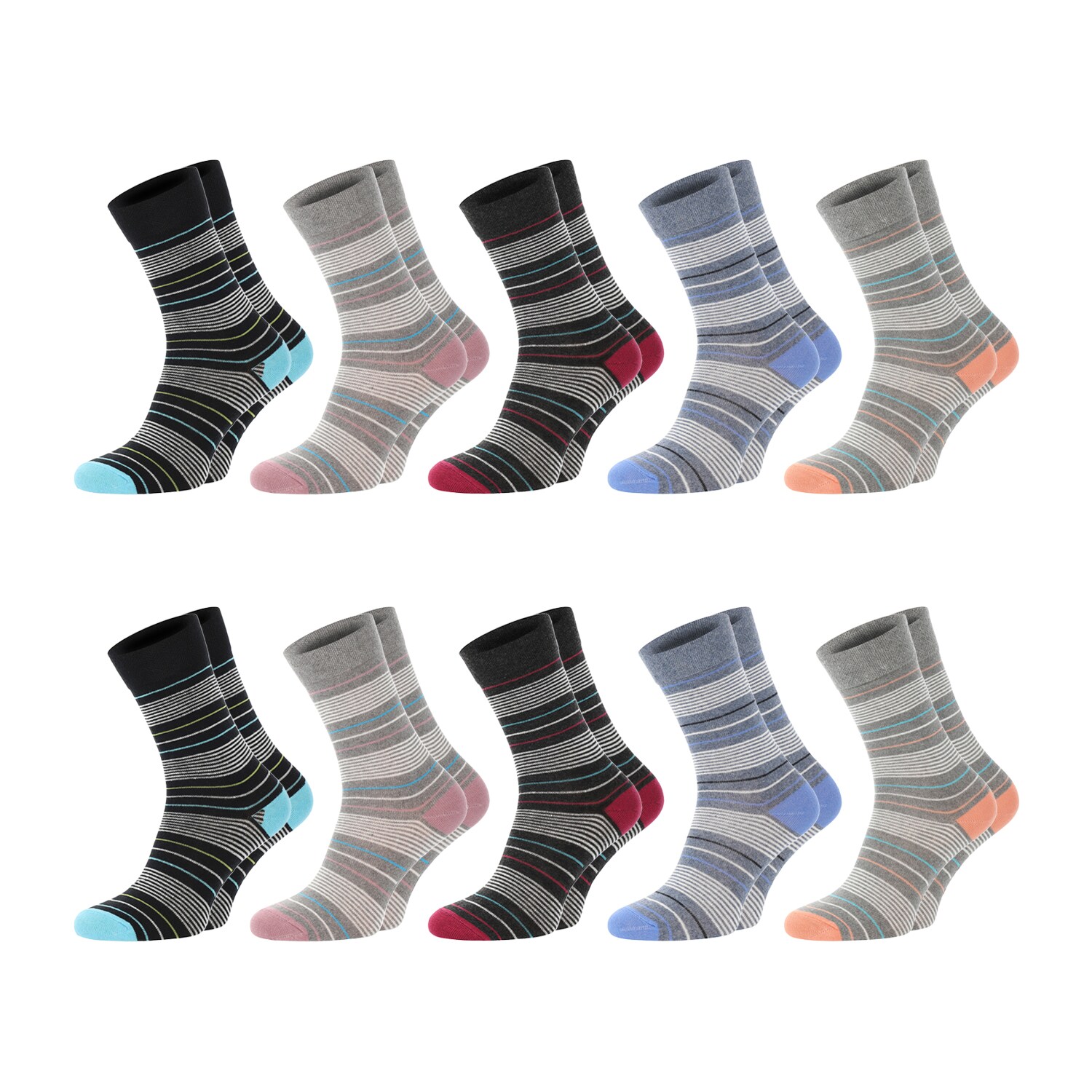 Chili Lifestyle Damen Socken Streifen 10 Paar Baumwolle Weichbund