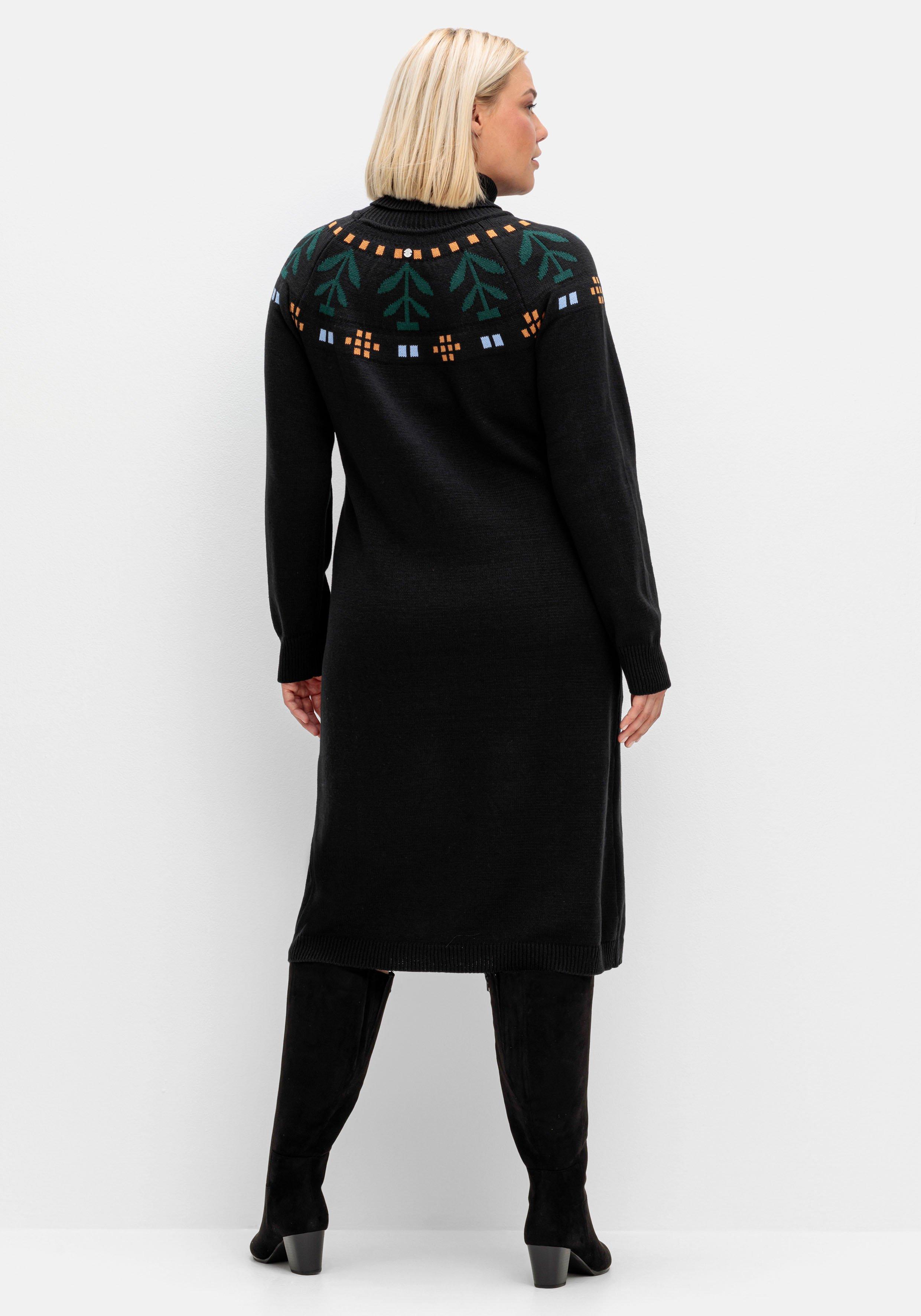 Strickkleid mit Intarsienstrick und Stehkragen