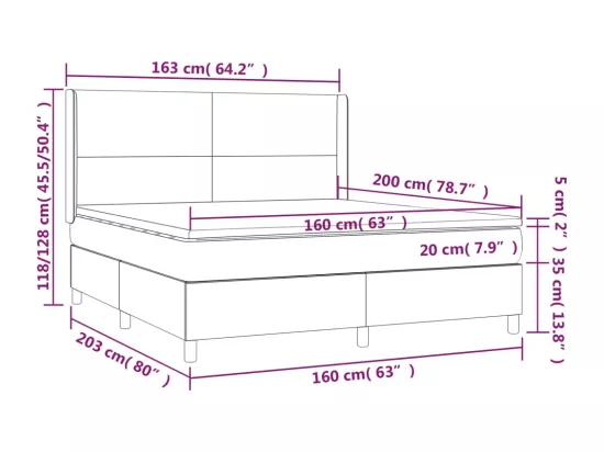 Sommier tapissier avec matelas et LED Bleu 160x200 cm Tissu