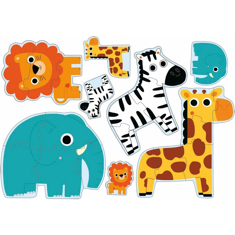 4 PUZZLES 3-4-5-6 PIECES EVOLUTIF DANS LA JUNGLE