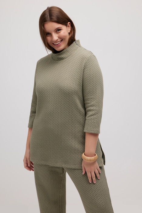 Sweatshirt, Jacquard, Stehkragen, 3/4-Arm, Biobaumwolle
