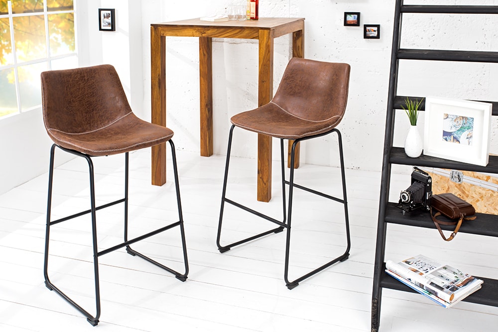 riess-ambiente Barstuhl DJANGO - vintage braun mit Eisengestell Rundum Bezug pflegeleicht Microfaser