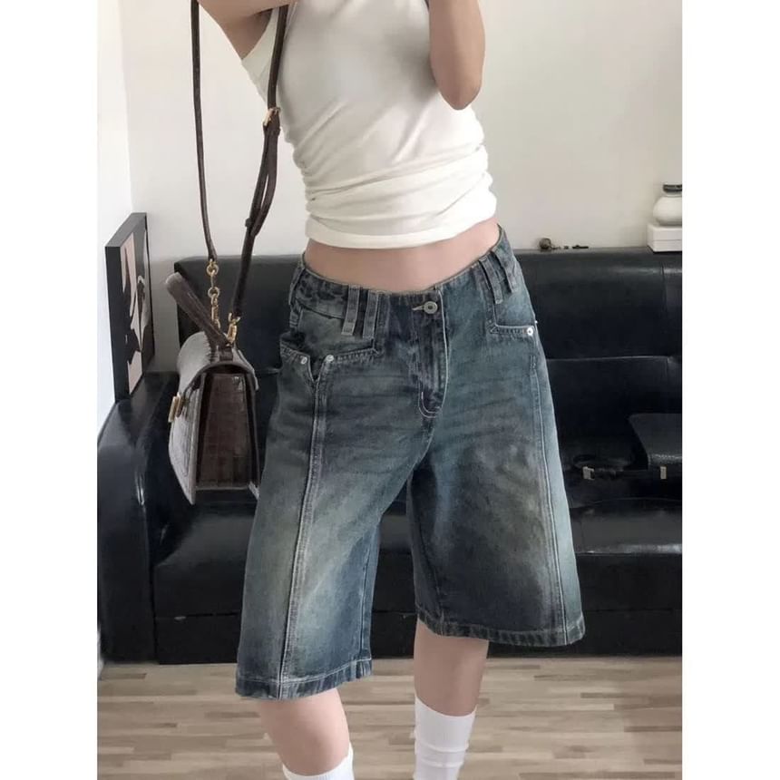 Jerolenea - Low Rise Washed Wide Leg Denim Jorts