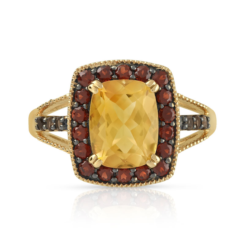 Bague or 375 jaune rectangulaire pierres fines