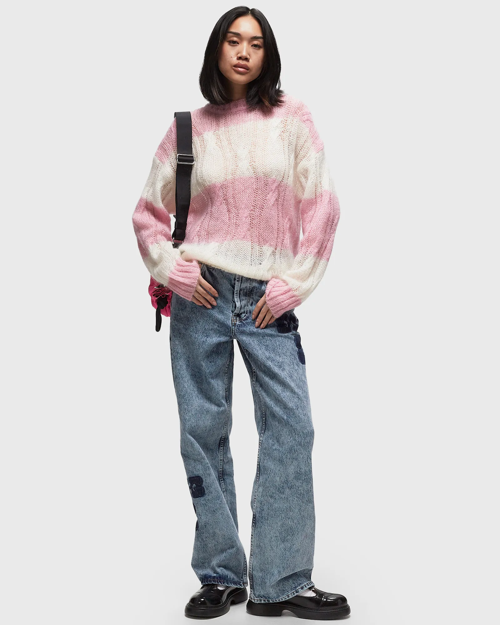 Ganni Mohair Striped Cable O-neck