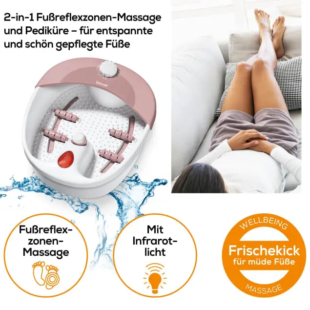 FB 20 Fusssprudelbad Spa Fussbad mit Vibrationsmassage (63605) - Weiss / Rosa