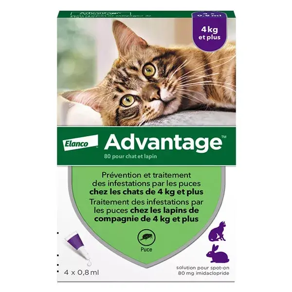 Advantage Solução Antipulgas para Gatos e Coelhos +4kg 4 pipetas