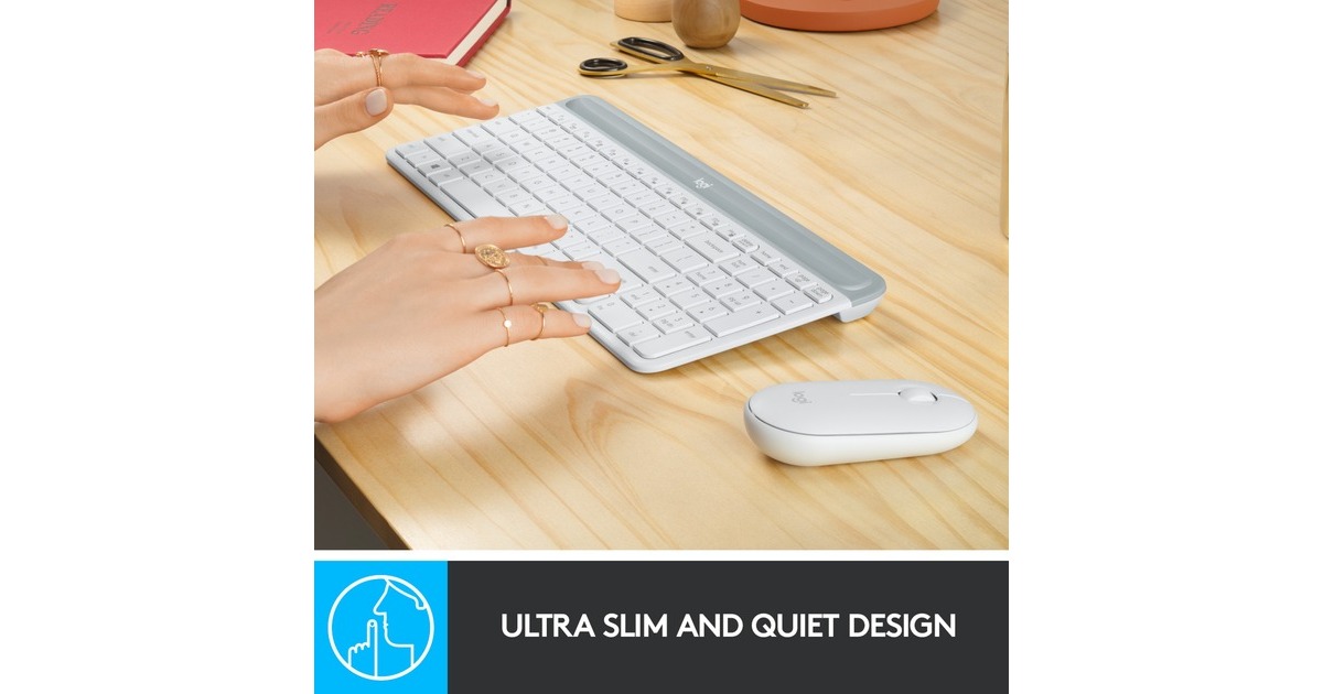 LogitechMK470 Slim Wireless Keyboard and Mouse Combo , desktopset  (Wit, US-International, Scissor switches, 1000 dpi)