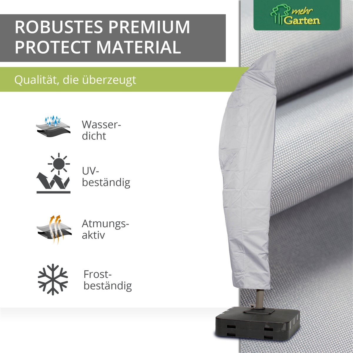 More Garden - Premium PROTECT Cantilever Parasolhoes, Gebogen Frame, 265(H) x 40/70/50(B) cm | Ronde Parasol tot Ø 350 cm | Waterdichte Beschermhoes, UV-bescherming, Ademende Stof | Taupe/Lichtgrijs