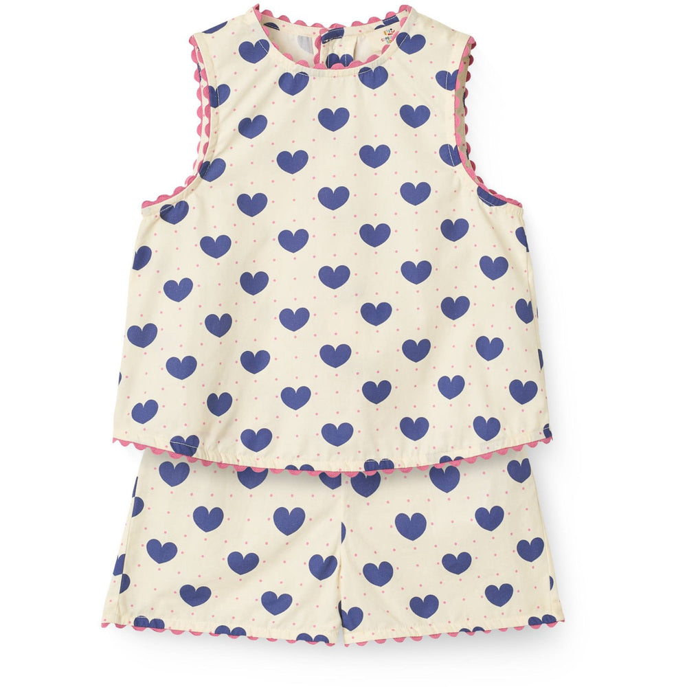 Køb COPENHAGEN COLORS x Luksusbaby Heart Aop Ocean Heart and Dots Bluse m/Shorts Sæt