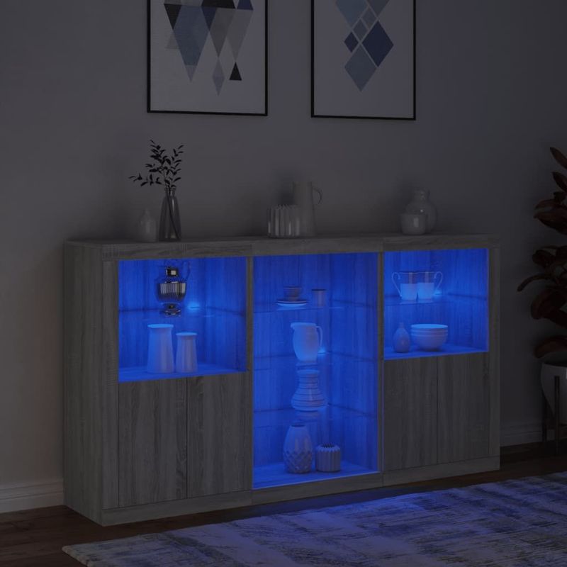 vidaXL - Dressoir - Grijs Sonoma Eiken - 181,5x37x100 cm - Met LED-Verlichting