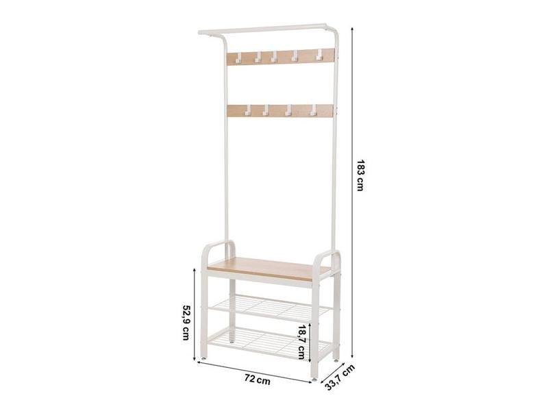 VASAGLE Garderobe mit Schuhablage 183 cm, Nature/Weiss Kleiderständer mit Sitzbank