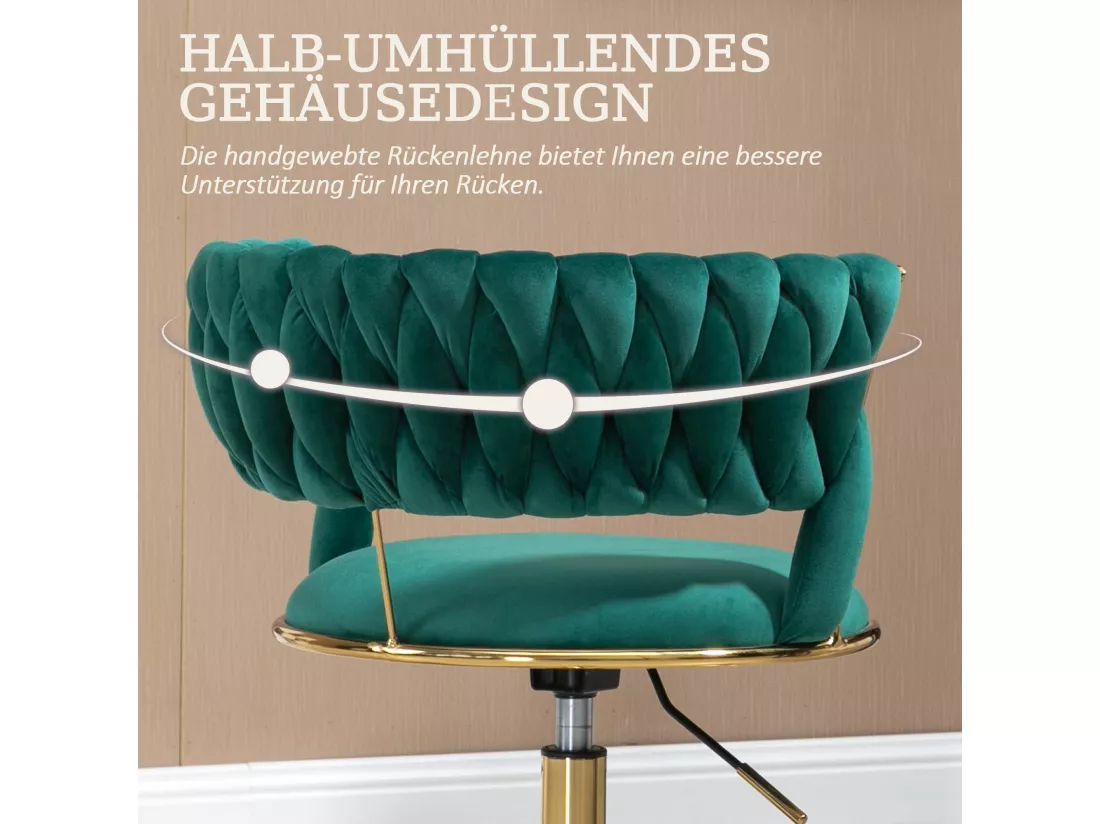 Chaise De Bureau Douce En Velours, Rotation 360°, Réglage De Hauteur, Base En Acier
