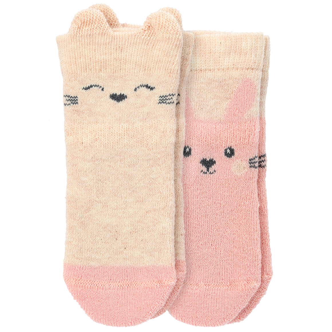 Topomini 2 Paar Newborn Frottee-Socken mit Tier-Motive creme / rosa