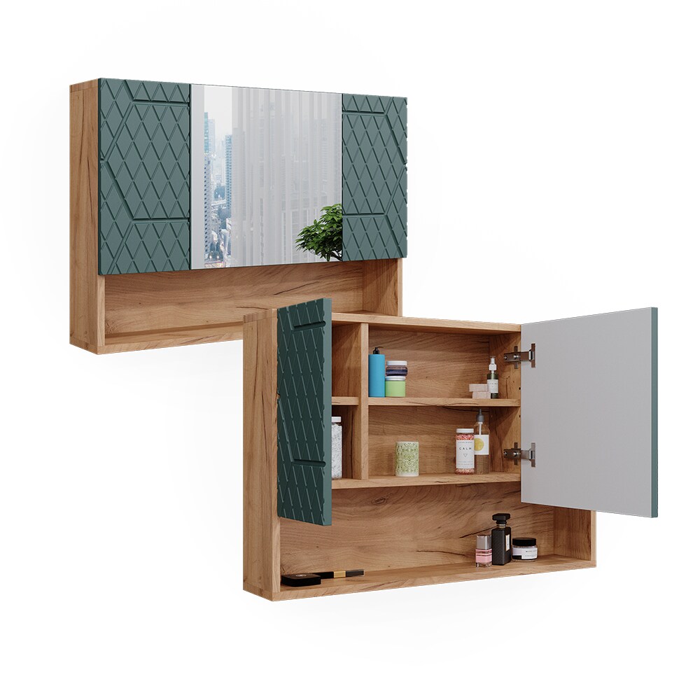 Vicco Badspiegelschrank Irma Eiche Grün 80 x 55 cm Badezimmer