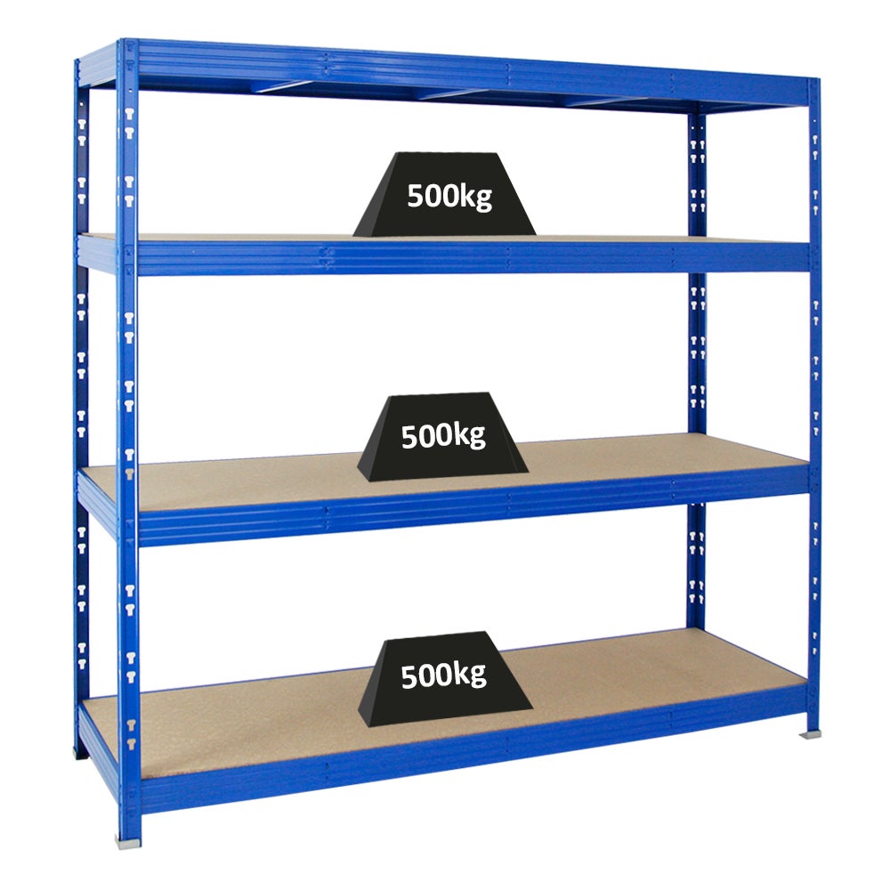 PROREGAL Professionele Heavy-Duty Stellingkast Rhino HxBxD 180 x 200 x 60 cm 4 Spaanplaat Planken 8mm Plank Draagvermogen 500 kg Blauw