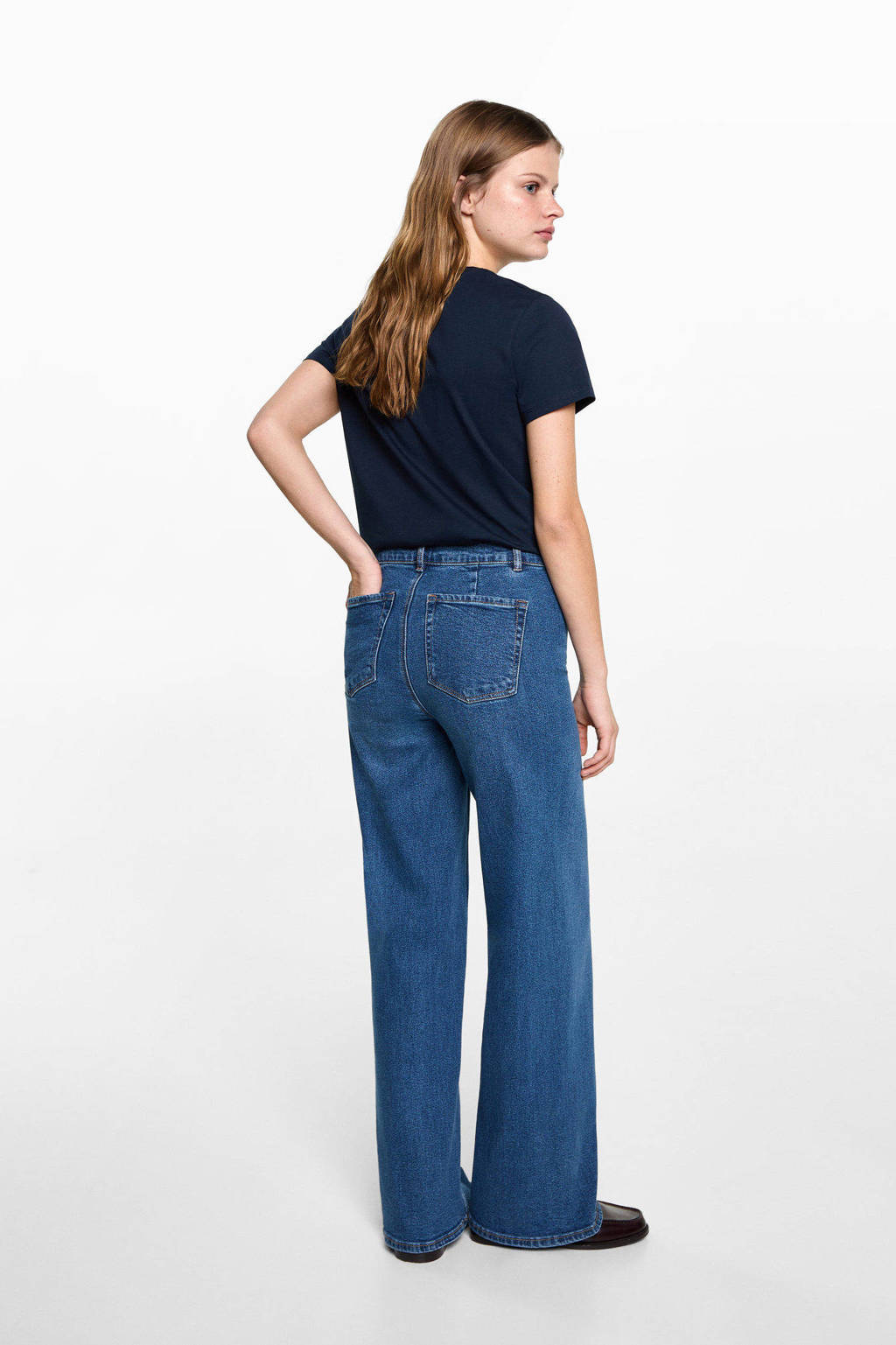 MANGO TEEN wide leg high waist jeans medium blue denim