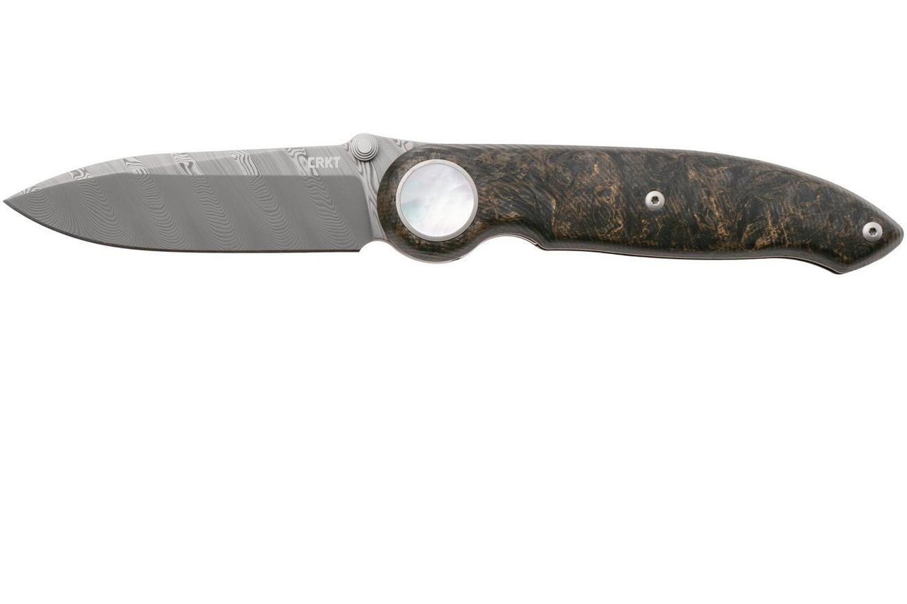 CRKT Pursue 4010 Super Dense Twist Damasteel, Contoured Dark Matter FatCarbon, zakmes, Michael Walker design