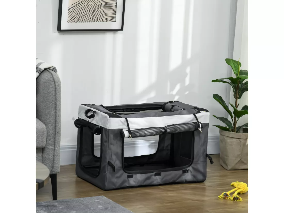 Poussette pliable animaux chien chat nacelle amovible 4 roues gris