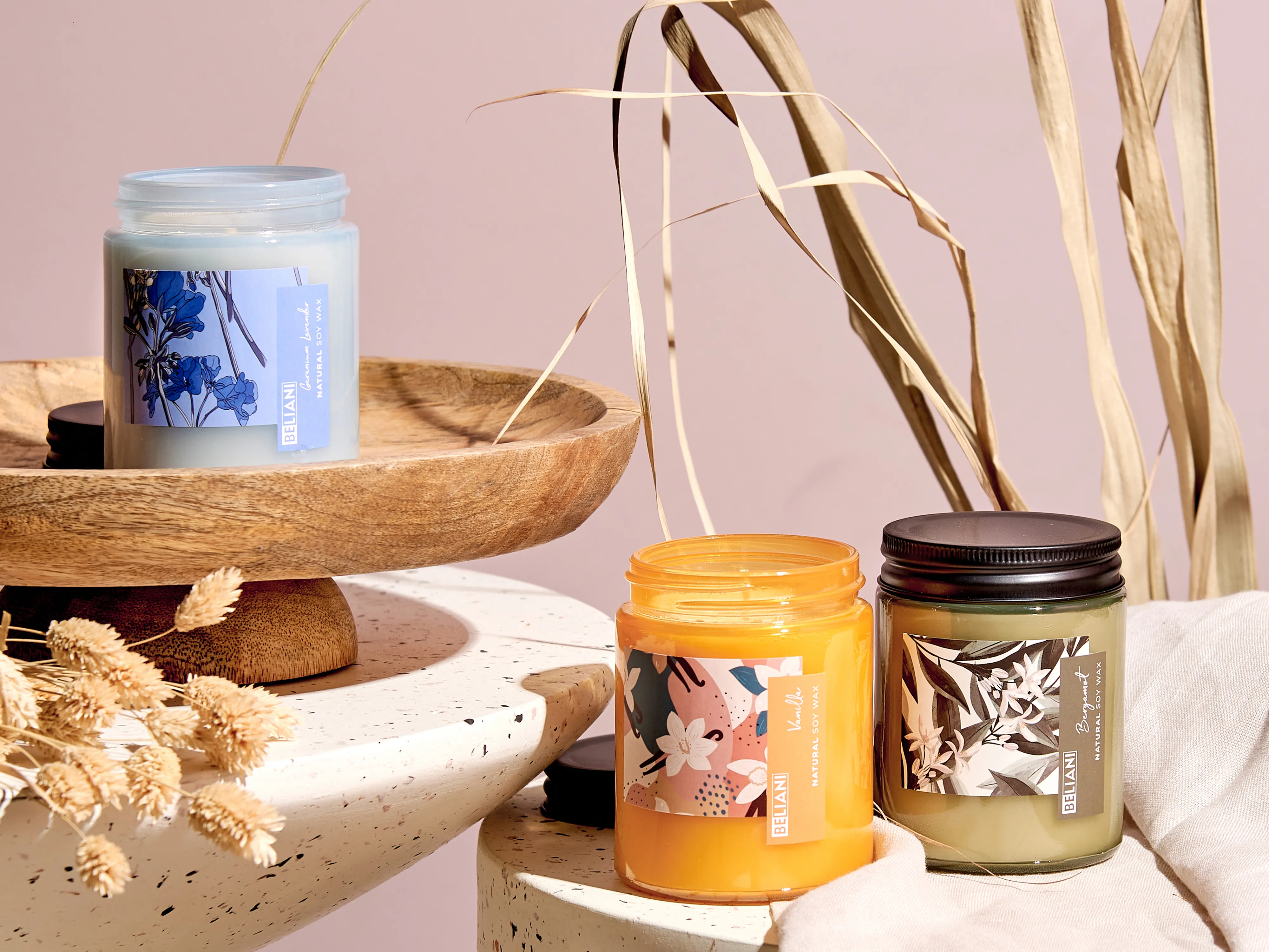 Set van 3 geurkaarsen FRUITY BLOOM Soja wax Frisse geurnoten Bloemige geurnoten