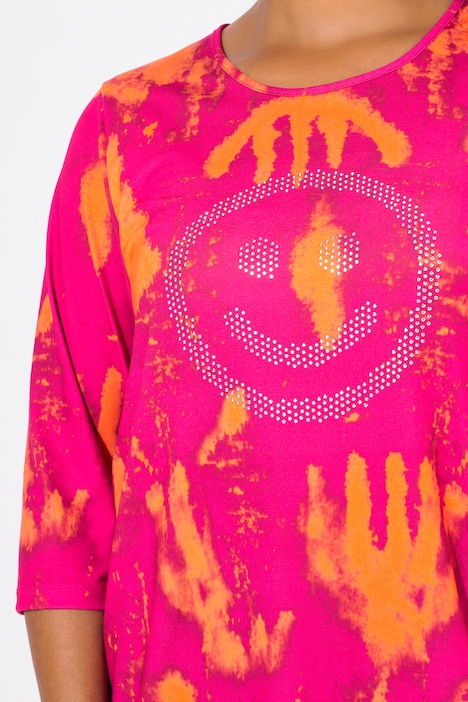 T-Shirt, Straight Fit, Smiley, Batik-Muster