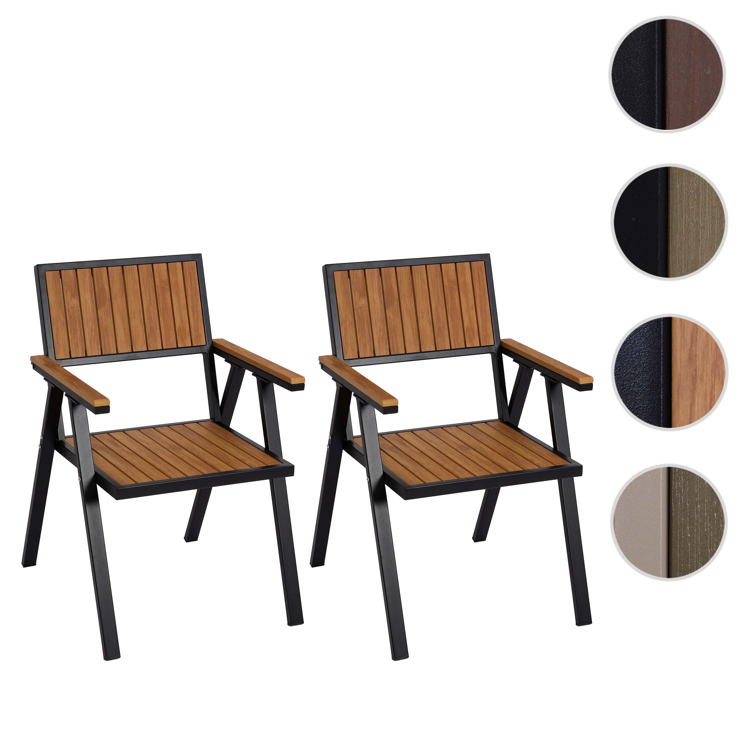 2er-Set Gartenstuhl MCW-J95, Balkonstuhl Stuhl, Outdoor-Beschichtung, Aluminium Holzoptik ~ Gestell schwarz, teak