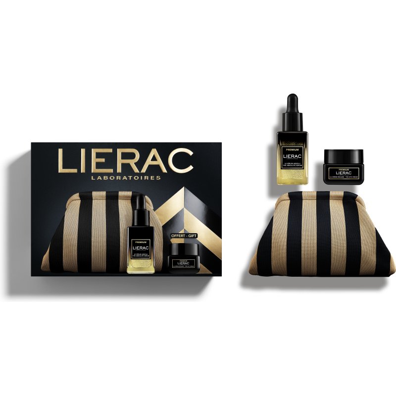 Coffret cadeau Lierac Premium contenant le Sérum Absolu (30 ml) + 1 Crème Regard Premium offert (20 ml).