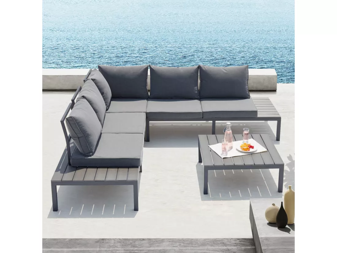 Salon de jardin 5 places en aluminium gris/gris FIRA